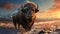 Prairie Bison in a Frosty Winter Morning. generative ai