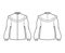 Prairie blouse technical fashion illustration with bouffant long sleeves, stand collar, ruffle yoke, cuff hide button up