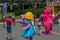 Prairie Dawn and Telly Monster dancing with nice childrens in Sesame Street Party Parade at Seaworld.
