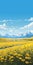 Prairie Illustration With Mountain Background: Grandeur Of Scale And Realistic Color Schemes