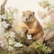 Prairie Squirrel Art Print With Kurt Wenner-inspired Style And Cherry Blossom Motif