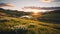Prairiecore Landscape: Stunning Sunrise Over Grassy Mountains