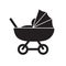 Pram baby carriage simple cute flat black nad white icon vector