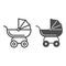 Pram for dolls line and solid icon, Kids toys concept, Toy baby carriage sign on white background, Baby doll stroller