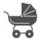 Pram for dolls solid icon, Kids toys concept, Toy baby carriage sign on white background, Baby doll stroller icon in