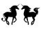 Prancing unicorn horse black vector silhouette set