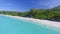 Praslin Beach, Seychelles. Aerial view of tropical coastline on a sunny day