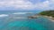 Praslin Beach, Seychelles. Aerial view of tropical coastline on a sunny day