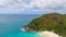 Praslin Beach, Seychelles. Aerial view of tropical coastline on a sunny day