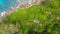 Praslin Beach, Seychelles. Aerial view of tropical coastline on a sunny day