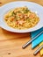 Prawn linguine pasta with basil