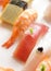 Prawn nigiri sushi and tuna nigiri sushi on nigiri sushi platter