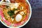 Prawn noodles with egg in bowl chinese style