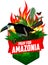 Pray for Amazonia - Save Jungle Rainforest - Deforestation Concept Vector Illustration emblem with toucan and  butterflies