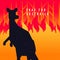 Pray for Australia banner. Forest in fire burning with kangaroo.