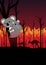 Pray for Australia.scared koala with a baby koala trying to escape from the burning forest fires