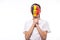 Pray for Belgium. Belgian football fan pray for game Belgium national team on white background.