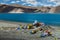 Pray flag flow with the wing at Pangong lake