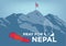 Pray for Nepal Earthquake Crisis concept with praying hand, map and flag and the ranges of mount everest