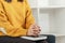 Pray and religion concept, Female christian hands folded on holy bible and praying to god