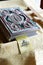 Prayer bible and wooden cross on table in Church