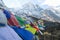 Prayer flags blowing in the wind in the Himalayas