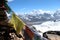 Prayer flags with blurred Mt. Everest in the background