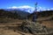 Prayer flags and Kangchenjunga, northeast India