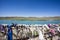 Prayer flags in Tamgaly Tas - a site with Buddhist rock carvings in Kazakhstan