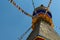 Prayer flags and top of Boudhanath Stupa in Kathmandu.