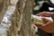 Prayer holds Torah during prayer at Western Wall.