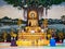 Prayer inside a Buddhist temple in Vietnam, Buddha statue worship in an ancient temple in Hoi An tourist city