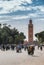 Prayer mosque Koutoubia in Marrakesh from avenue, Morocco, Africa