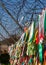 Prayer ribbons attached to a barb wire fence at the Korean Demilitarized Zone