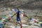 Prayer tibet and nepali flags in Himalaya mountains, Nepal