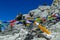 Prayer tibet and nepali flags in Himalaya mountains, Nepal