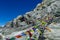 Prayer tibet and nepali flags in Himalaya mountains, Nepal