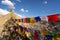 Prayer tibetan flags at the Leh Palace with Leh city top view, Leh Ladakh, India