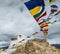 Prayer tibetan flags near the Namgyal Tsemo Monastery in Leh, La