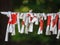 Prayers on a string at a Shinto temple in Gotemba, Japan