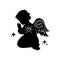 Praying Angel child, black silhouette.