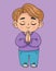 Praying boy with folded hands in prayer. Religious believer male child character. Kids collection.