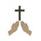 Praying hands cross background