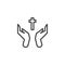 Praying hands with holy cross line icon
