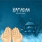 Praying human hands for holy month Ramadan Kareem celebration.