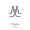 praying icon vector from charity collection. Thin line praying outline icon vector illustration. Linear symbol for use on web and