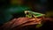 Praying mantis sitting on green leaf, looking generated by AI