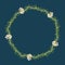 PrBeautiful wreath of five field daisies with leaves on a phantom blue background.int