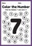 Pre k math worksheets, number 7 coloring maths activities for preschool and kindergarten kids to learn basic mathematics skills