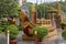 Preah Promaeath pagoda in Siem Reap, Cambodia. Wooden boat decor. Buddhist temple in Southeast Asia.